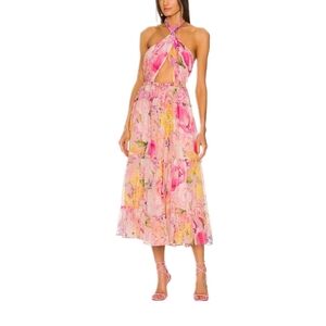 Rococo Sand Pink Floral Midi Dress